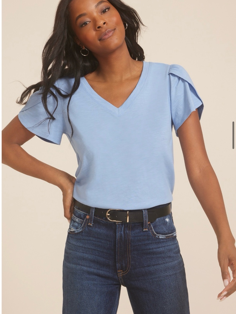 Maurices Sky Blue V-Neck Flutter Sleeve Tee